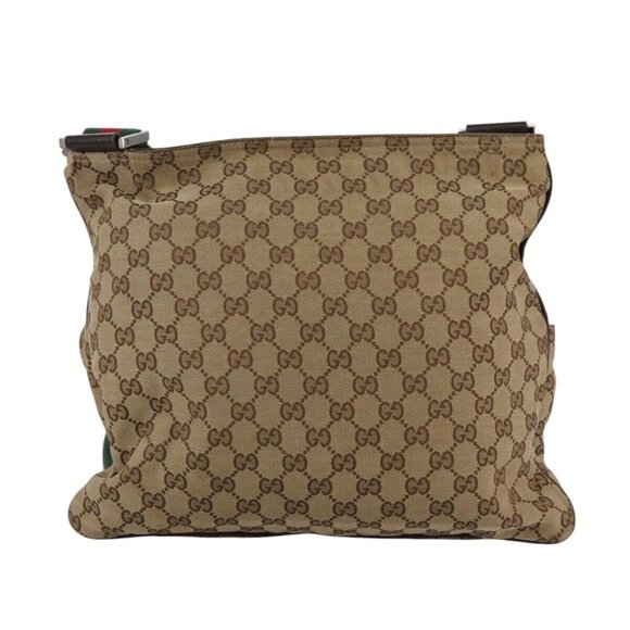 GUCCI GG Canvas Web Sherry Line Shoulder Bag Beige Red Green 169937 Auth ki5345 - Picture 4 of 16